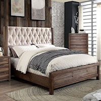 Transitional California King Upholstered Bed with Button Tufting and Footboard Storage