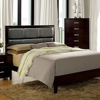 Transitional California King Bed with Leatherette Upholstered Headboard