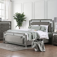 Contemporary King Upholstered Bed with Mirror Panel Inserts