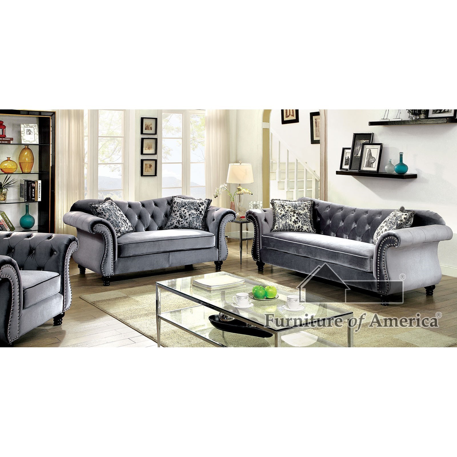 Furniture of America FOA Jolanda CM6159GY 2PC Stationary Living