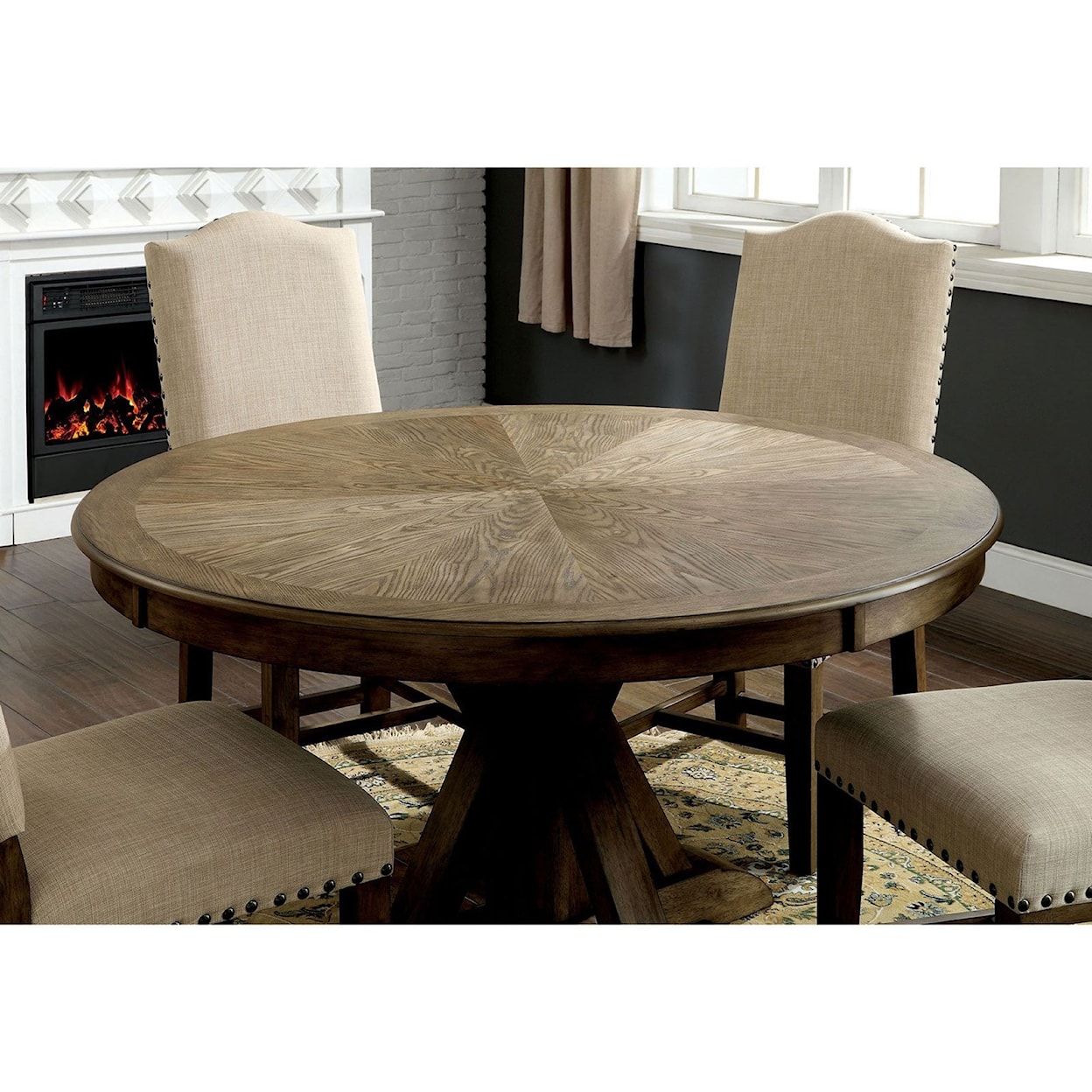 Furniture of America Julia Round Table + 4 Side Chairs