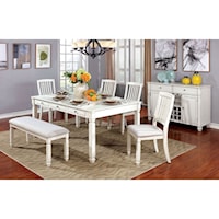 Six Piece Cottage Style Dining Set with Bench and Built-in Storage