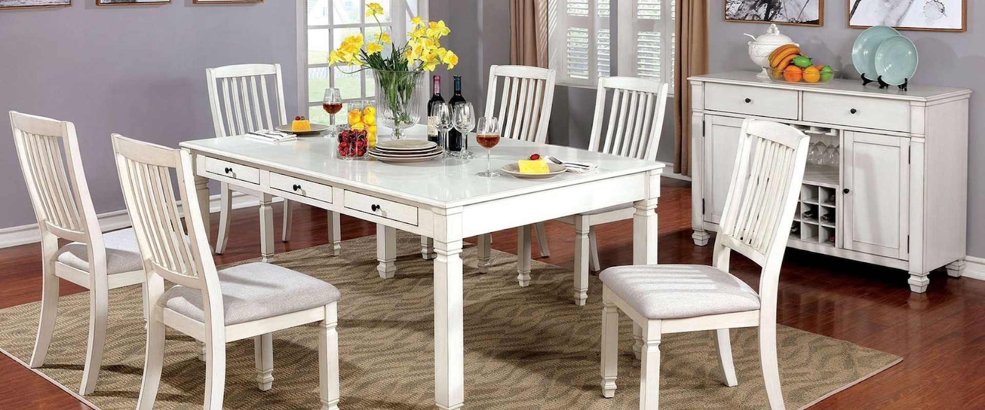 Seven Piece Cottage Style Dining Set with Built-in Storage