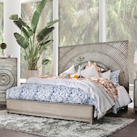 Glam California King Panel Bed with Poly-Resin Designed Headboard