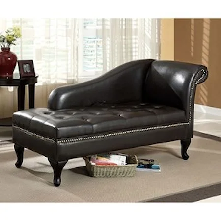 Transitional Tufted Chaise with Hidden Storage and Nailhead Trim