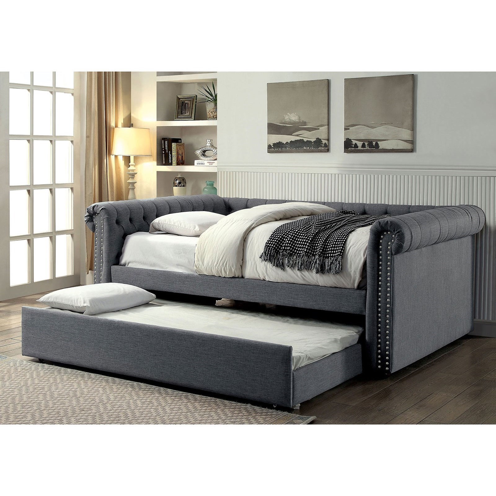 Leanna CM1027GY F BED Transitional Tufted Full Size Daybed with