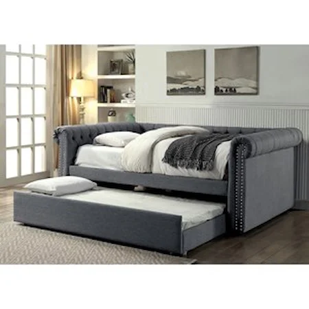 Transitional Tufted Full Size Daybed with Trundle