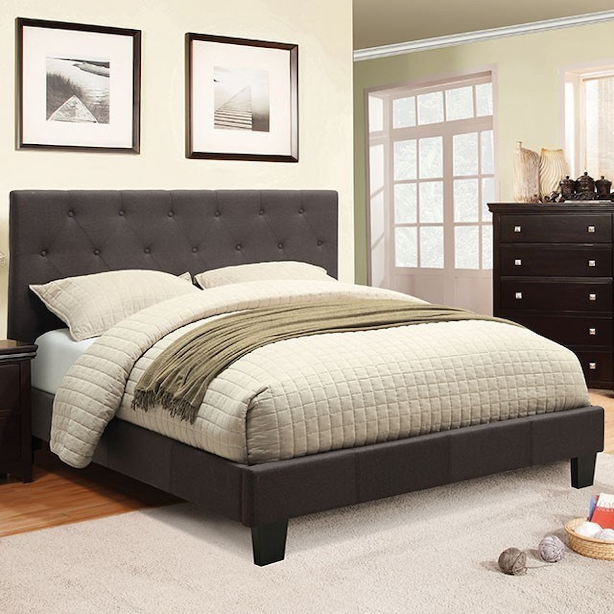 Furniture of America - FOA Leeroy Queen Upholstered Platform Bed