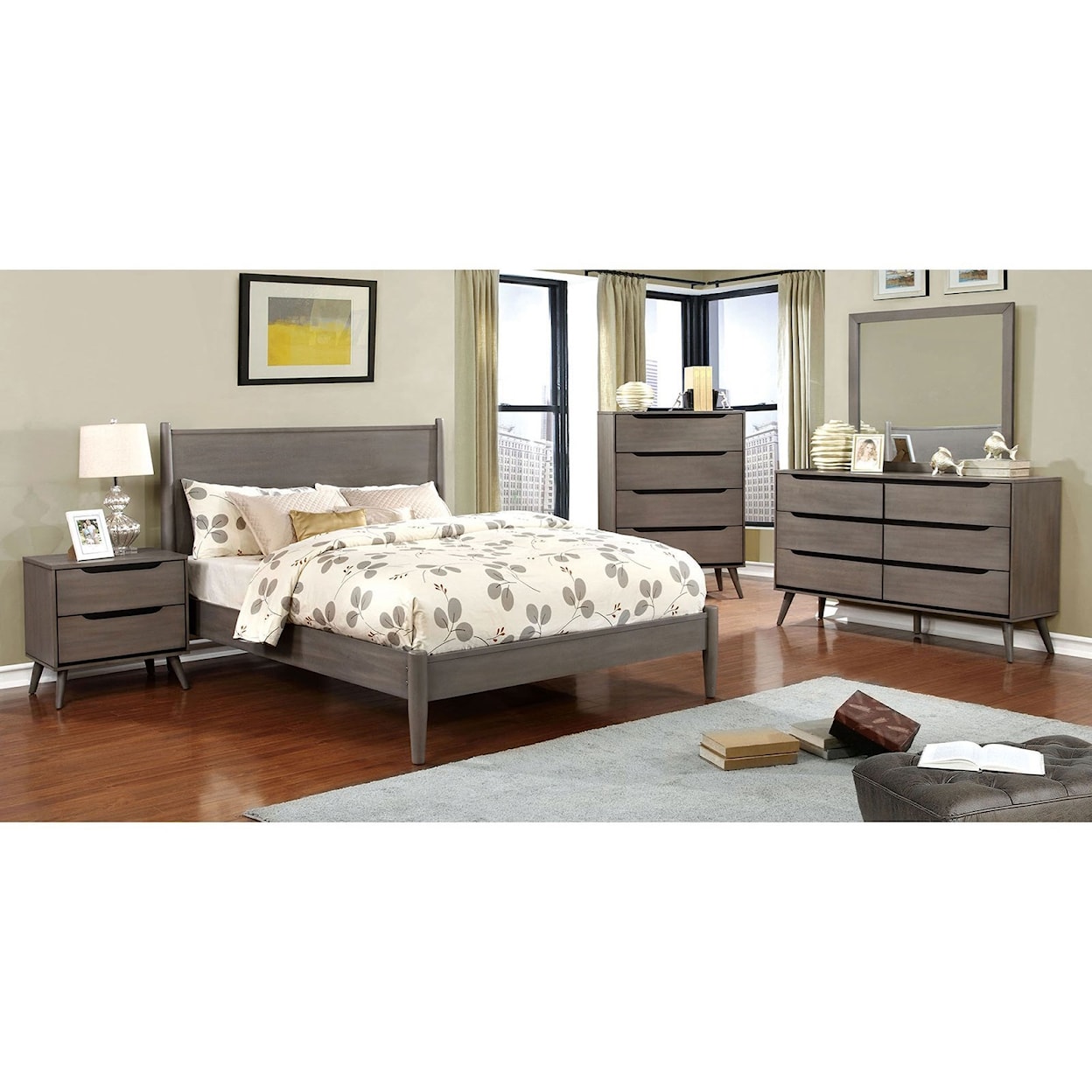FUSA Lennart Queen Bed and 1NS and Dresser and Mirror