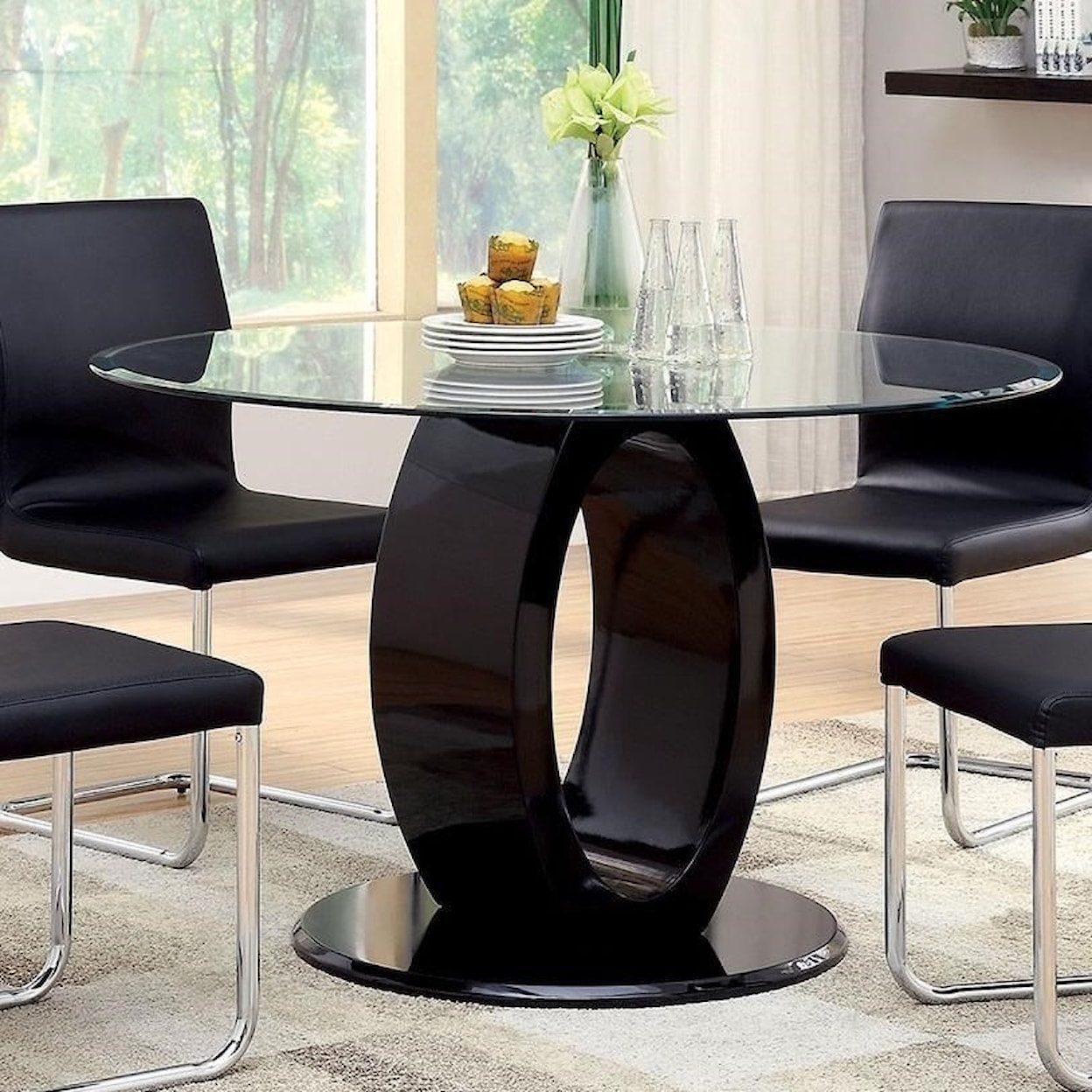Furniture of America - FOA Lodia I Round Table w/ Glass Top