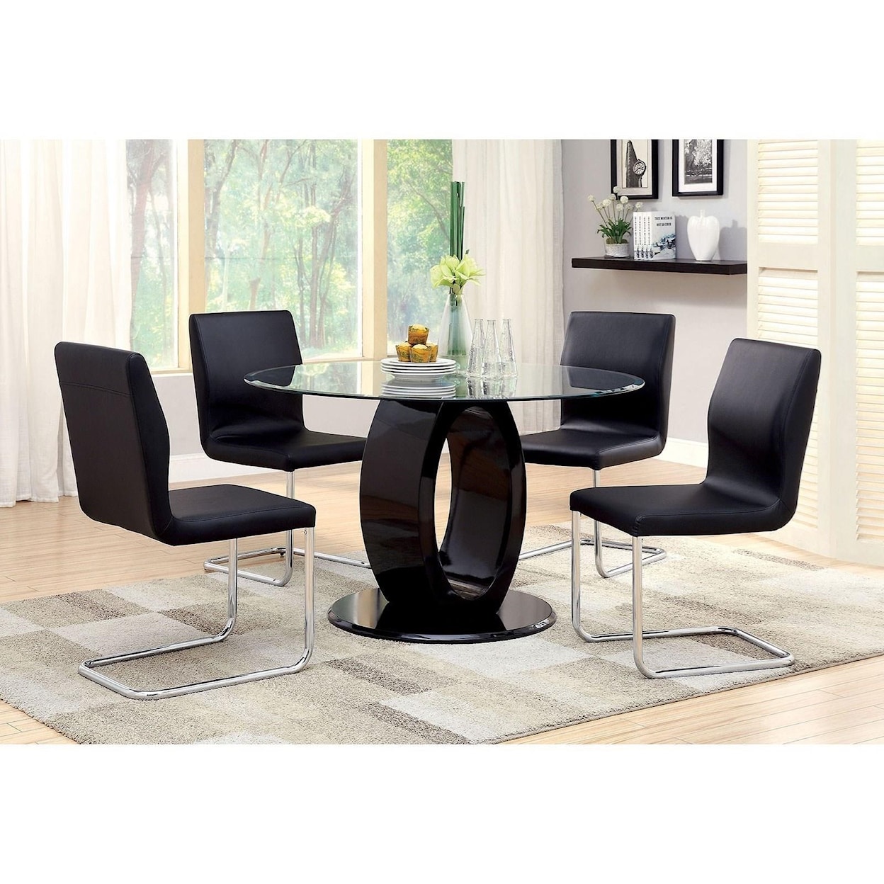 Furniture of America Lodia I Round Table w/ Glass Top