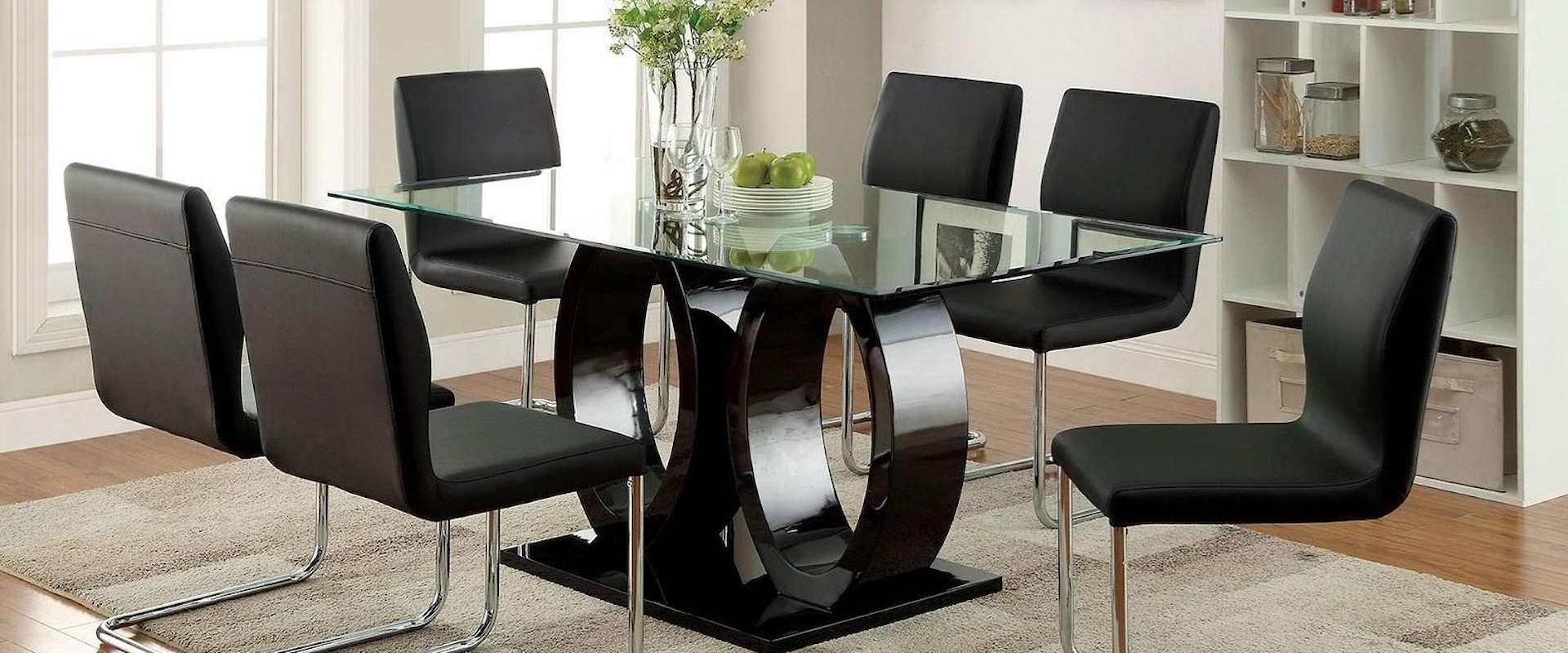 Contemporary 7 Piece Dining Set with Rectangular Glass Table