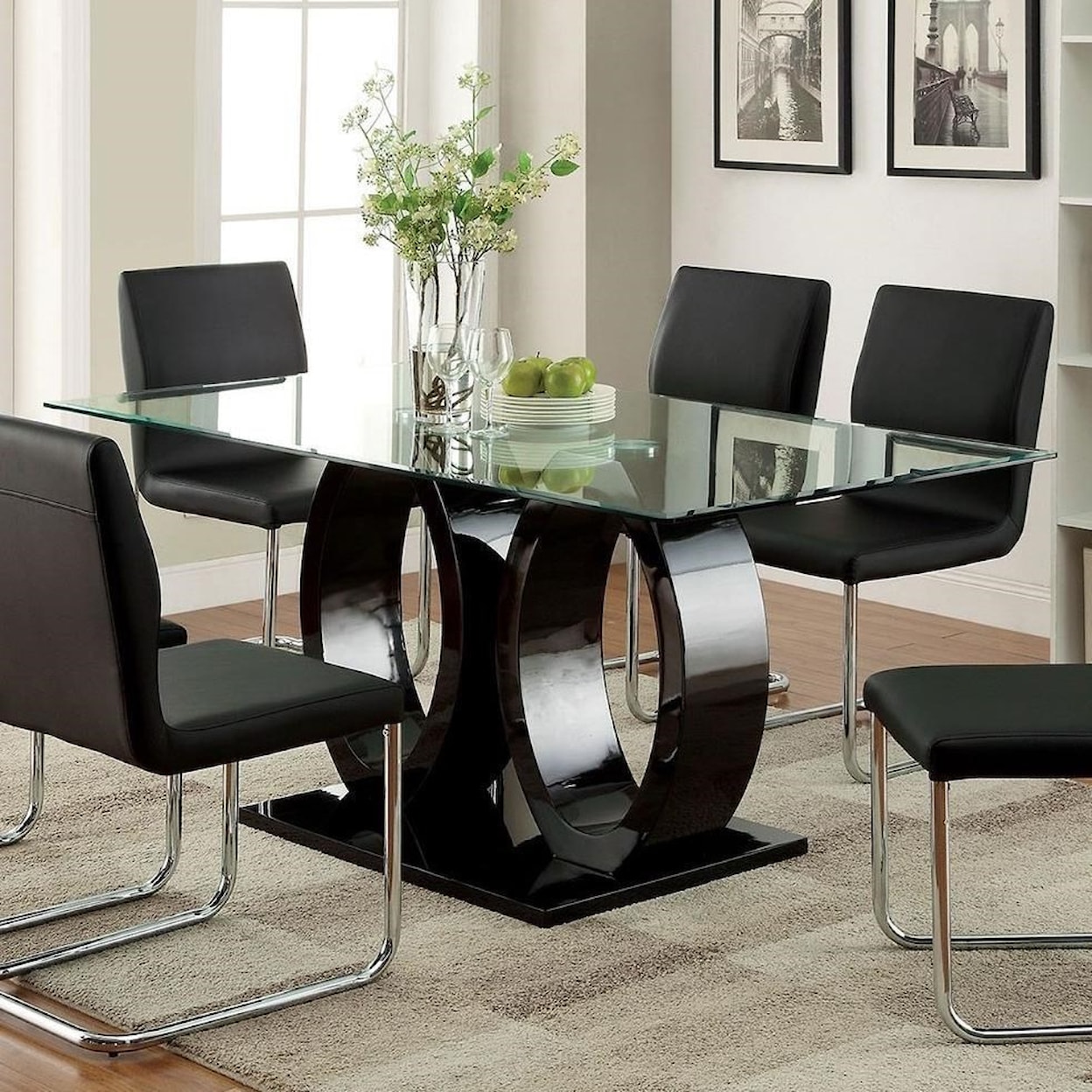 Furniture of America Lodia I Dining Table w/ 10mm Glass Top