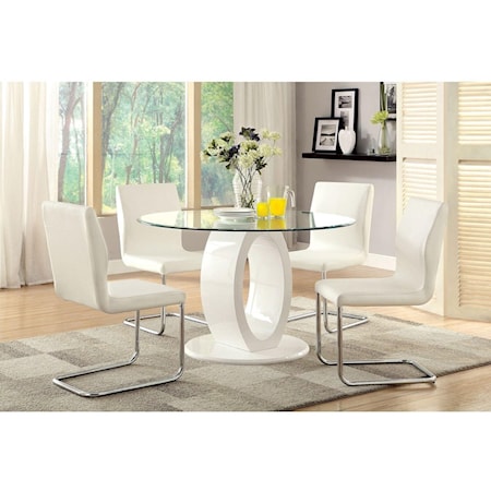 Contemporary 5 Piece Dining Set with Round Glass Table