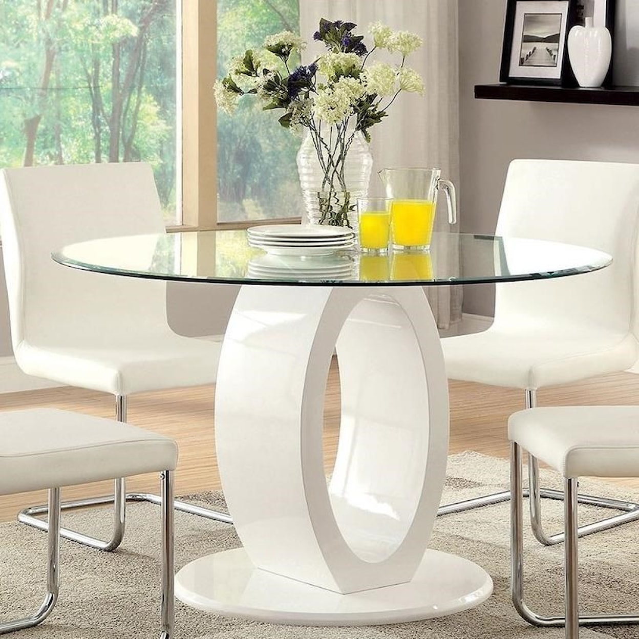 Furniture of America Lodia I Round Table w/ Glass Top