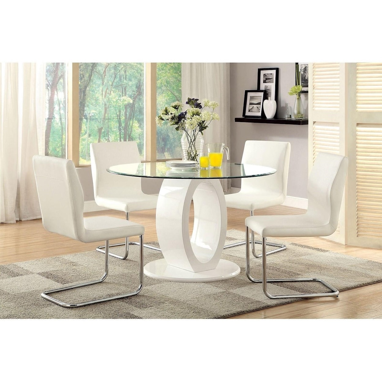 Furniture of America Lodia I Round Table w/ Glass Top