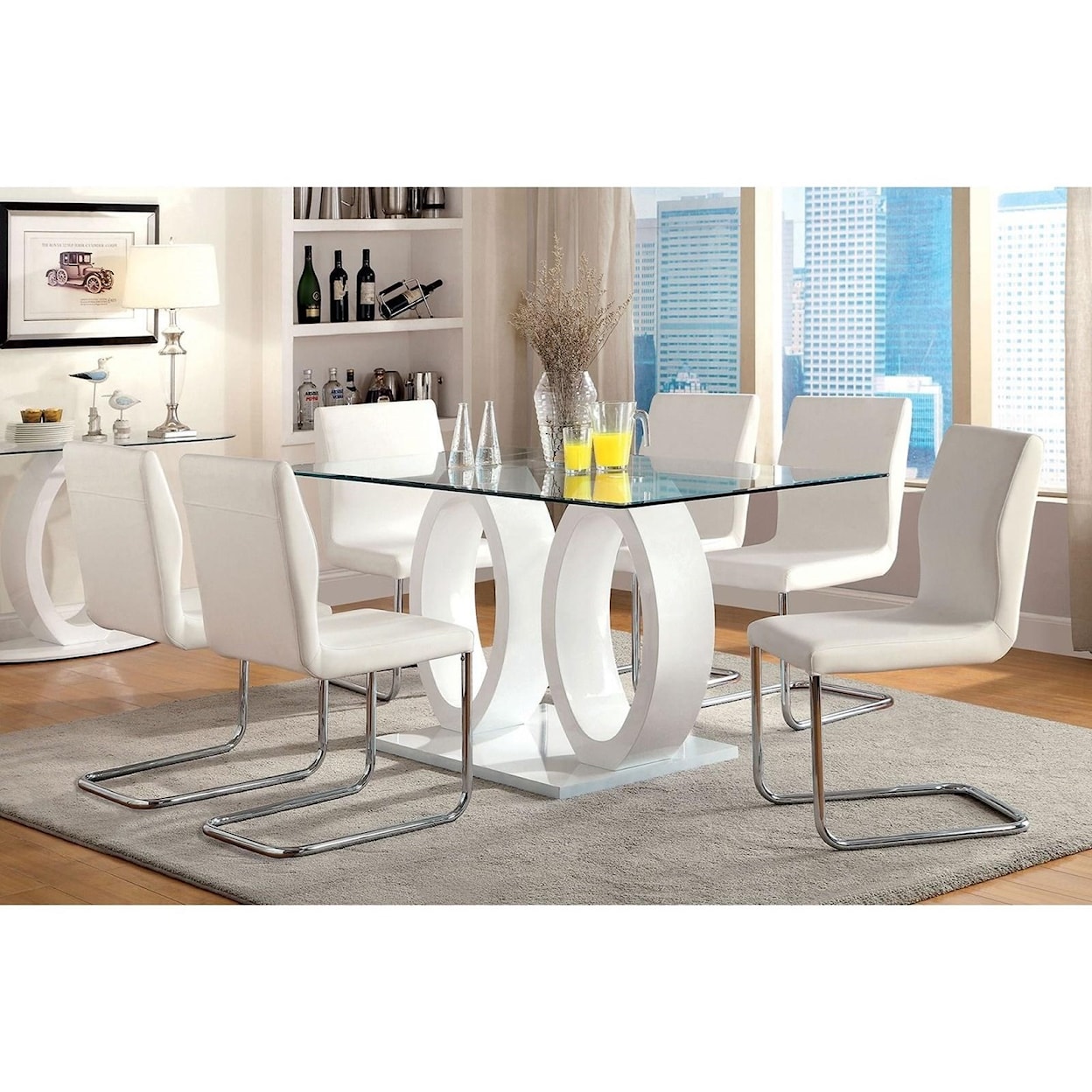 Furniture of America Lodia I Table and 6 Side Chairs