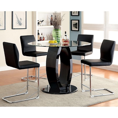 Contemporary 5 Piece Counter Height Dining Set with Glass Table and Faux Leather Stools