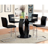 Contemporary 5 Piece Counter Height Dining Set with Glass Table and Faux Leather Stools