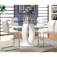 Contemporary 5 Piece Counter Height Dining Set with Glass Table and Faux Leather Stools