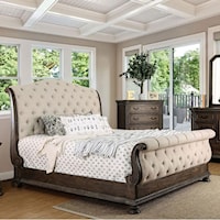 Transitional Upholstered California King Sleigh Bed