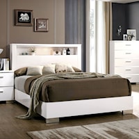 Contemporary Queen Panel Bed with Headboard Storage and Chrome Accents