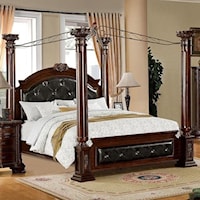 Traditional King Canopy Bed with Upholstered Headboard