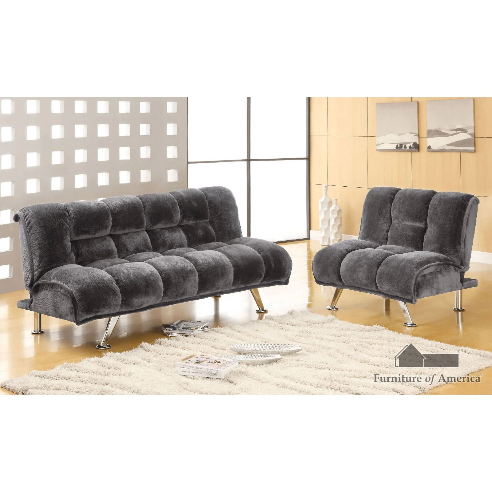 Furniture of America Marbelle CM2904GY2PC Futon Sofa + Chairs