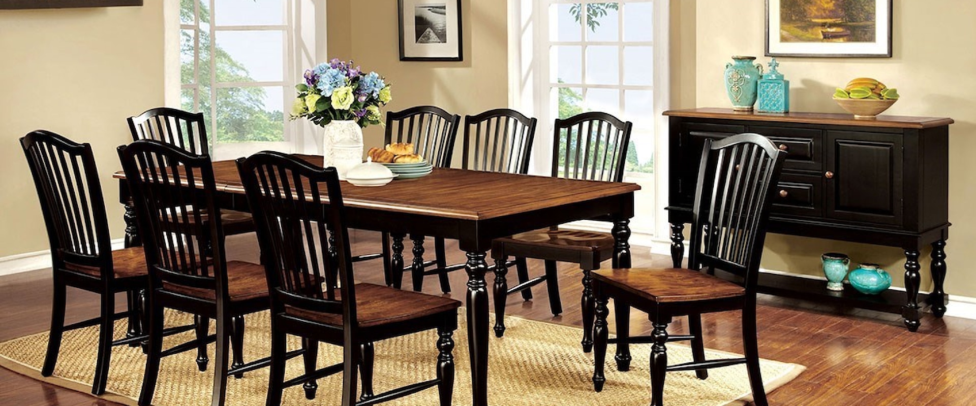 Country Table and 8 Chairs
