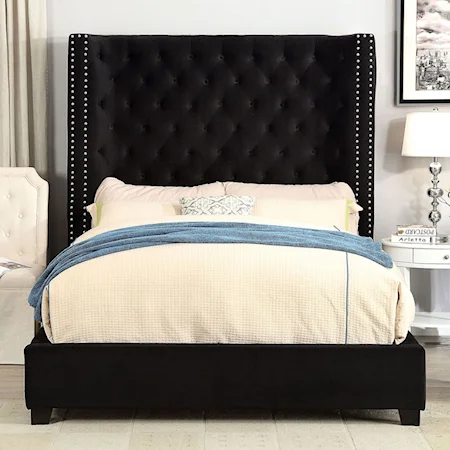 Transitional Tufted King Size Bed with Nails