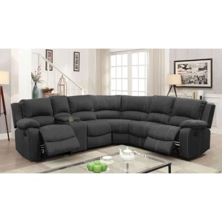4 Seat Reclining Sectional Sofa with Two Drop Down Tables and Cupholder Storage Console