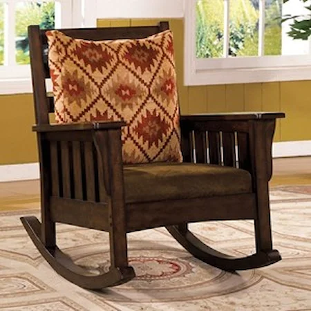 Mission Arts and Crafts Upholstered Rocking Chair with Pillow
