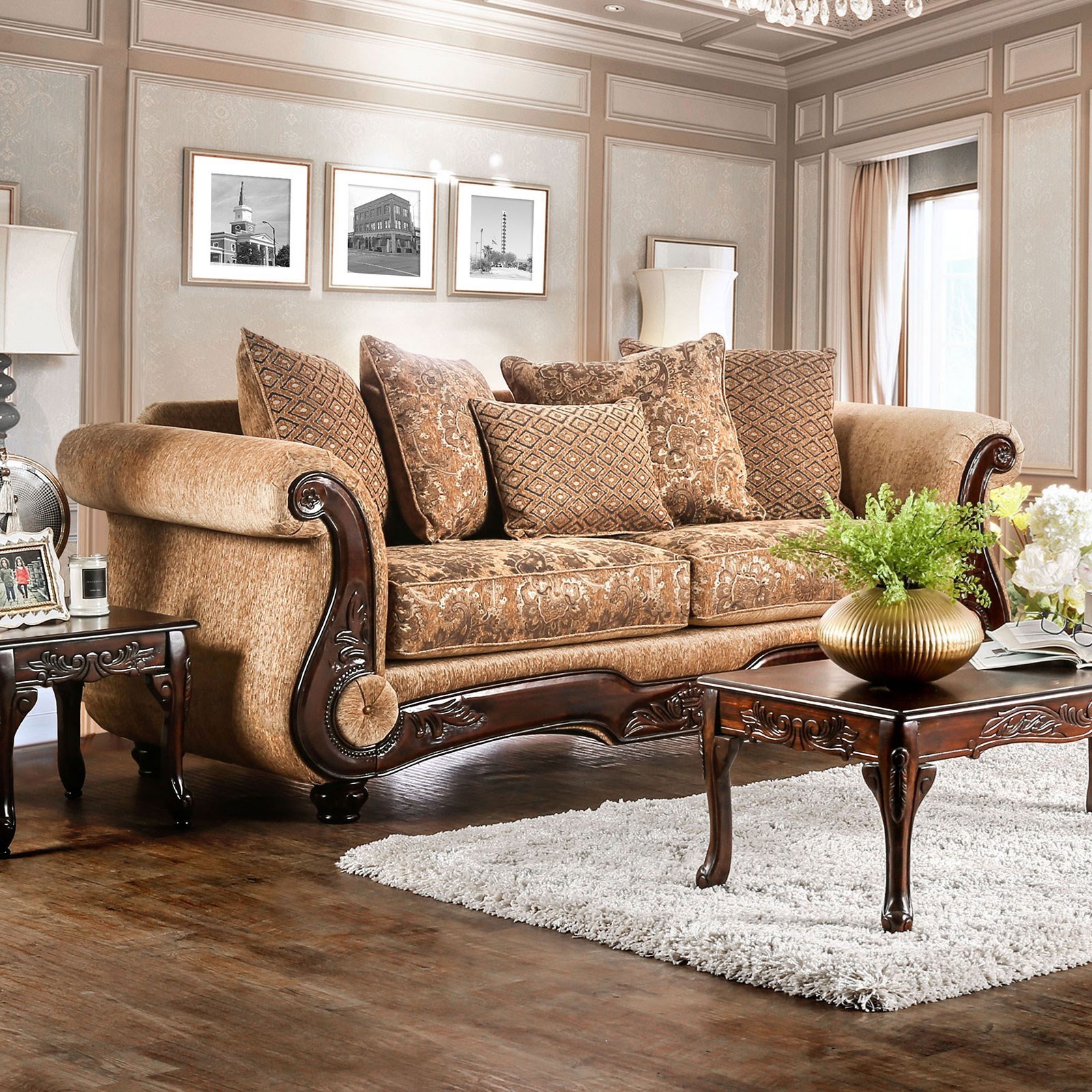 Traditional sofas deals with wood trim