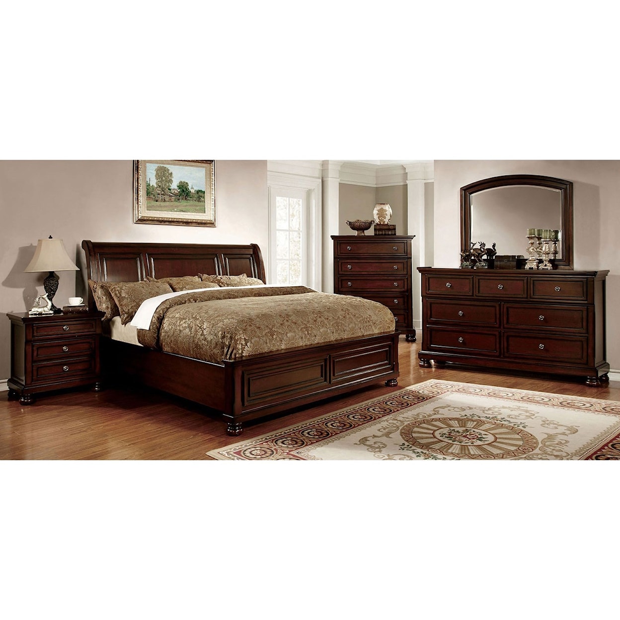 Furniture of America Northville Queen Bed and 1NS and Dresser and Mirror