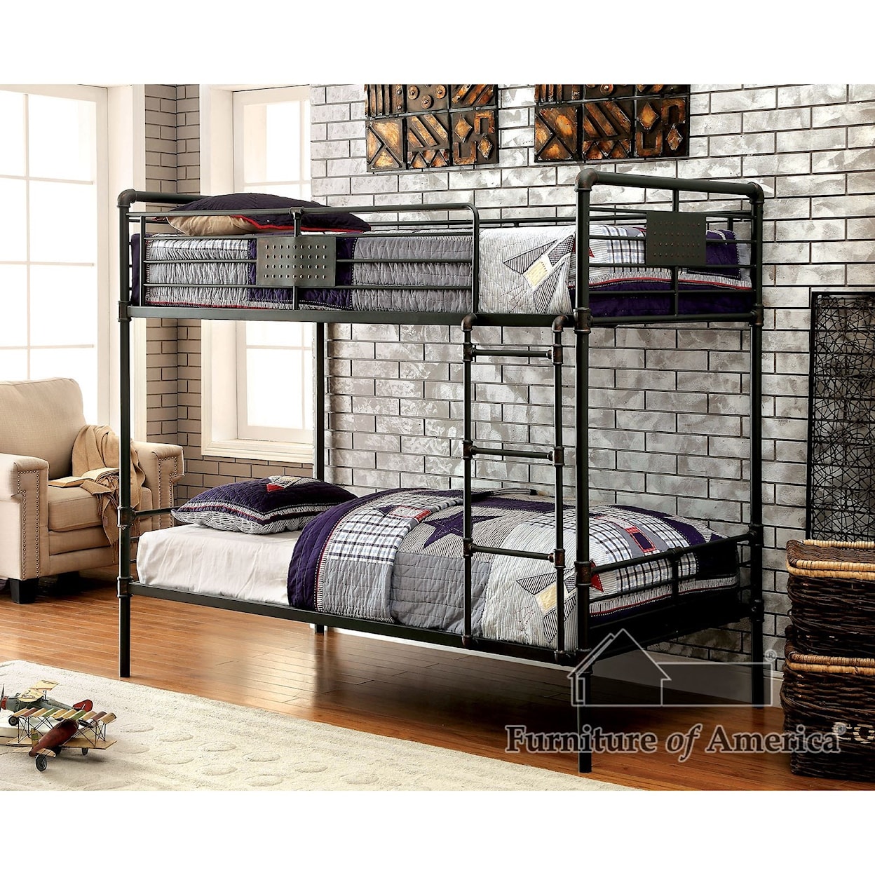 Furniture of America Olga III Metal Twin/Twin Bunk Bed