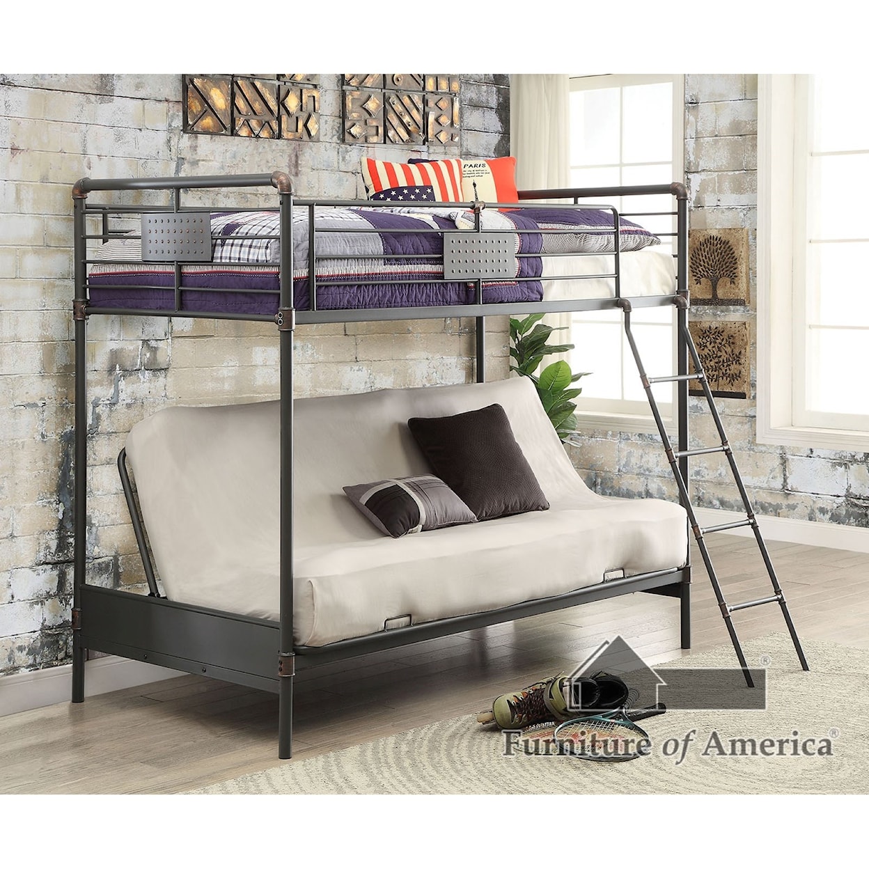 Furniture of America Olga III Metal Twin/Twin Bunk Bed