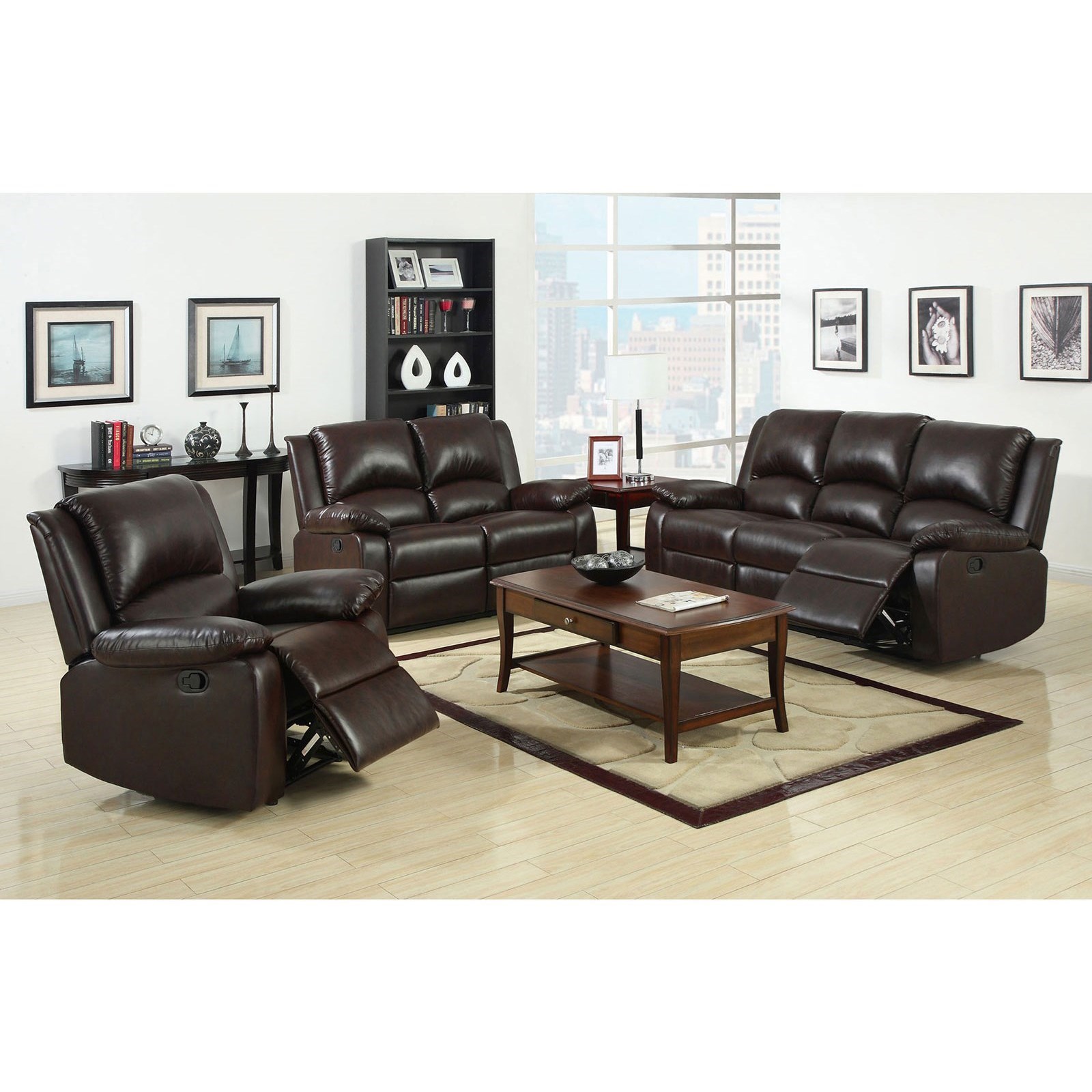 Furniture of America Oxford CM6555 3PC Three Piece Reclining Living Room Set Furniture and More Stationary Living Room Groups