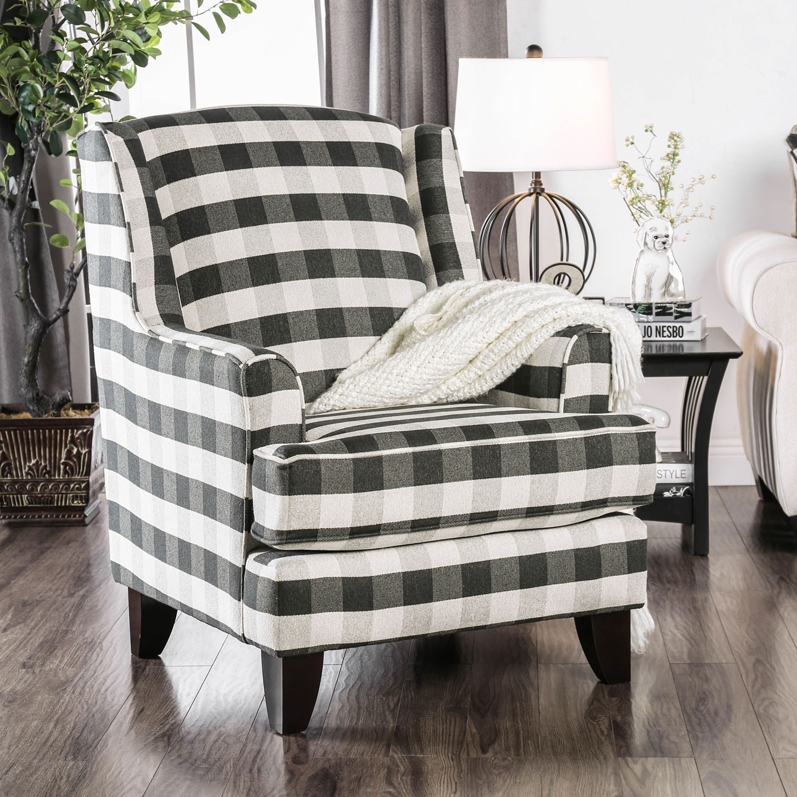 Gray hotsell plaid chair