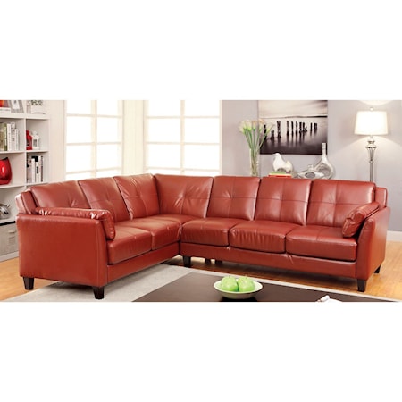 Faux Leather Sectional Sofa with Flared Arms