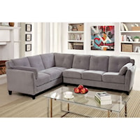 Modern Sectional Sofa with Flared Arms in Flannel-Like Fabric