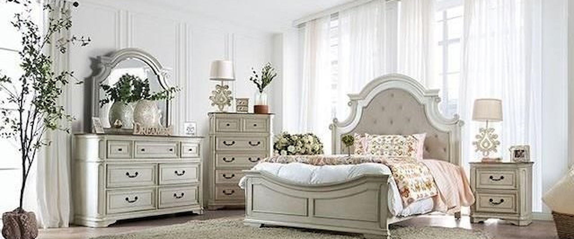 Queen Bed + 1Ns + Dresser + Mirror + Chest