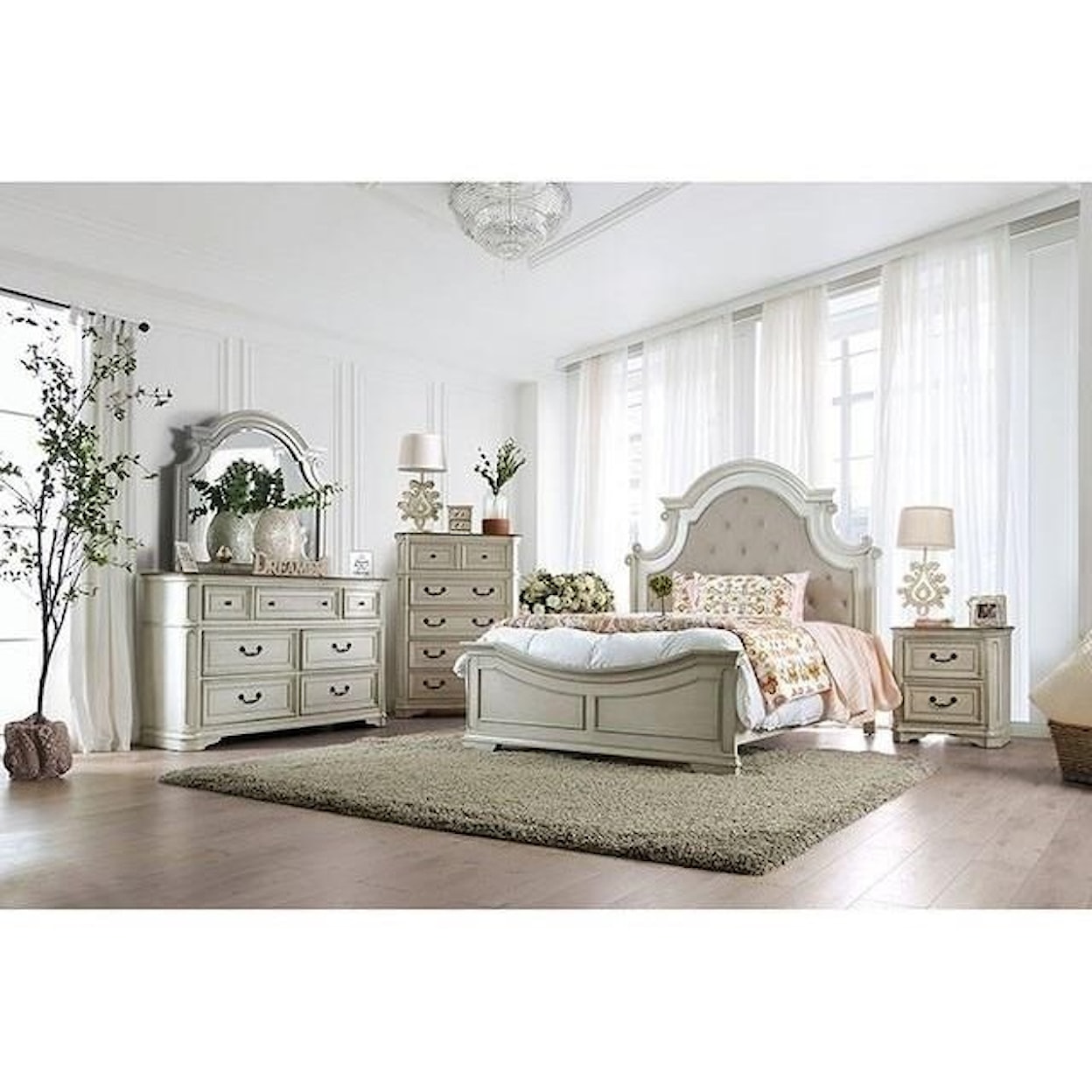 Furniture of America - FOA Pembroke Queen Bed + 1Ns + Dresser + Mirror + Chest