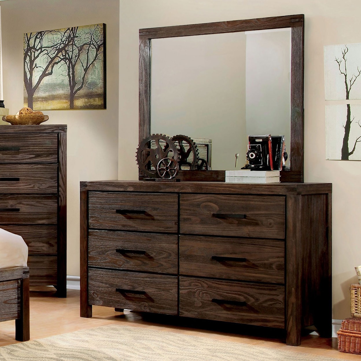 Furniture of America Rexburg Dresser and Mirror Combination