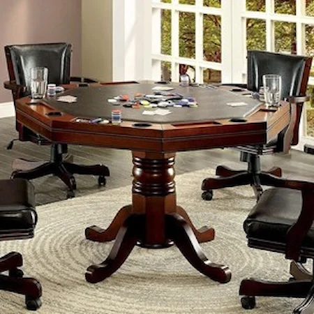 Traditional Game Table with Interchangeable Top and Built-In Cupholders