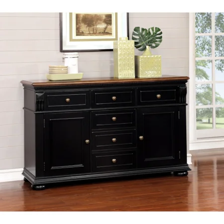 Cottage Dining Server with 6 Drawers and Interior Shelving