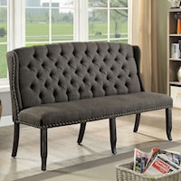 Transitional 3-Seater Upholstered Bench with Tufted Back and Nailhead Trim