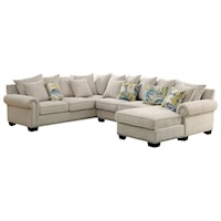 3 Piece Sectional Sofa with Scattered Back Pillows and Nailhead Trim