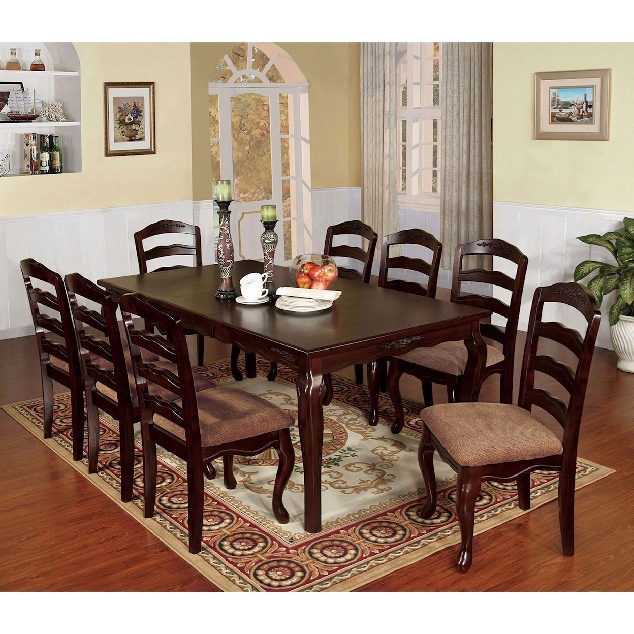 Furniture of America Townsville Table and 8 Side Chairs