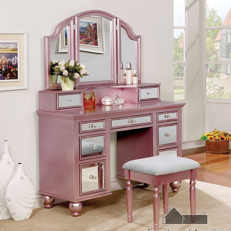 Furniture of America Tracy CM DK6162RG Glam Vanity and Stool Set