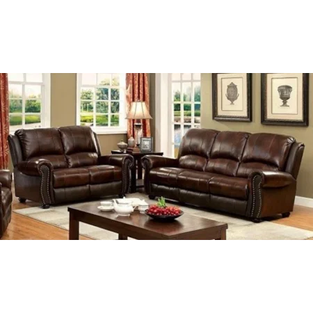 Traditional Faux Leather Sofa and Loveseat Set